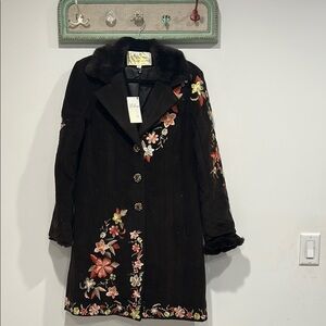 Ebene by Patrick Assuline Embroidered Floral Black Coat Women 4 small new w tag